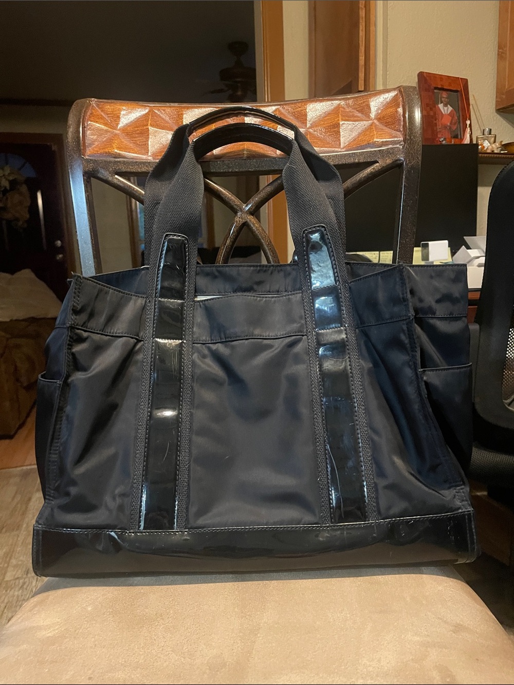 Tory Burch Black Nylon Tote with Patent Trim - Picture 2 of 9